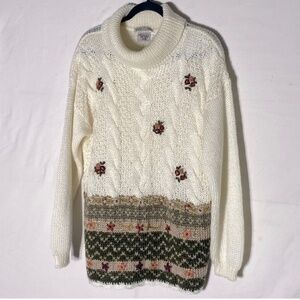 Vintage Huntington Ridge Hand Knit Turtleneck Sweater M Cottagecore Grannycore